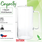 Simax Glass Pitcher, 32 Ounce Borosilicate Glass, Hot and Cold Safe Iced Tea - Image 2