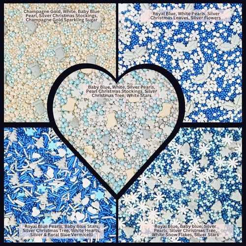 Confect Christmas Sprinkles | Holiday Sprinkles - Blue White & Gold Pearls Sparkling sugar I Christmas Tree Stocking & Snowflakes s for Dessert Decorating- 5 Oz - Image 3
