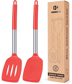 Pack of 2 Silicone Solid Turner, Non Stick Slotted Kitchen Spatulas, High Heat by BUNDLEPRO
