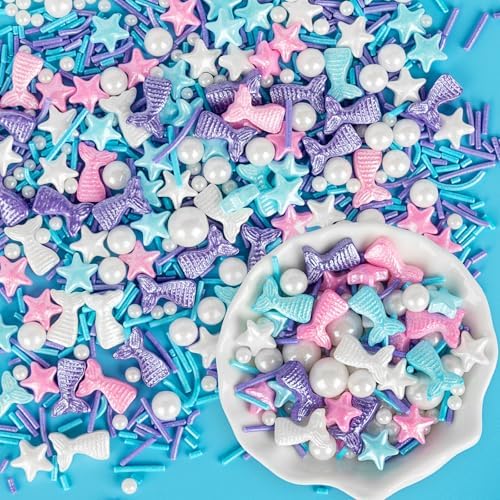 Mermaid Sprinkles,Edible Sprinkle for Cake Decorating,130g Pearl Stars Mix by Sugarzy
