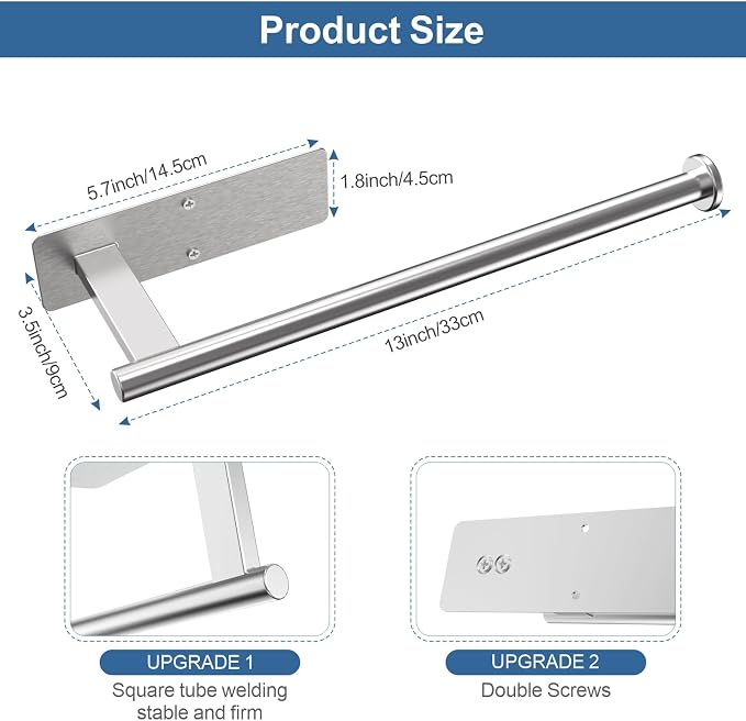 CUXIXA Paper Towel Holder Under Cabinet 2 Pack, Upgraded Adhesive Paper Towel - Image 6