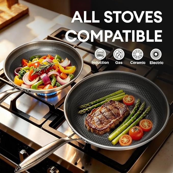 COOKER KING Stainless Steel Pans Set of 3, Nonstick Frying Pans, Induction Pan - Image 2
