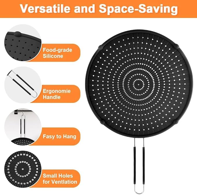 Silicone Splatter Screen for Frying Pan, Grease Splatter Guard, Heat-Resistant - Image 3