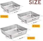 6/8/9-Inch Square Cake Pan Set, E-far Stainless Steel Square Baking Brownie - Image 2