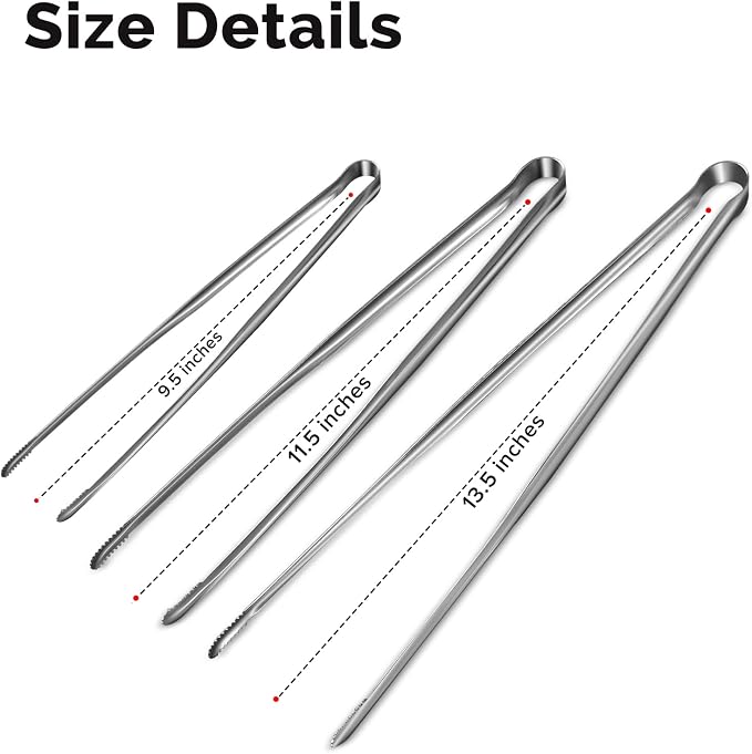 Precision Serrated Non-Slip Tips Cooking Tongs 3 Set, 18/8 Stainless Steel - Image 7