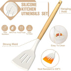 Umite Chef Silicone Kitchen Utensil Set, Cream White Wood Handles - Image 8