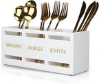 Ayiaren Wood Flatware Silverware Caddy White Cutlery Holder Kitchen Utensils by Ayiaren