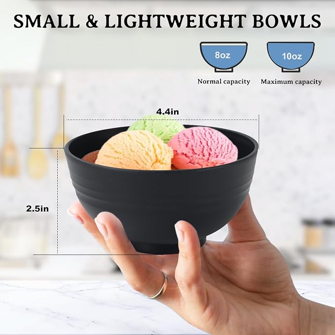 Black Wheat Straw Bowls, 10 OZ Unbreakable Snack Bowls Set of 8, Alternative - Image 2