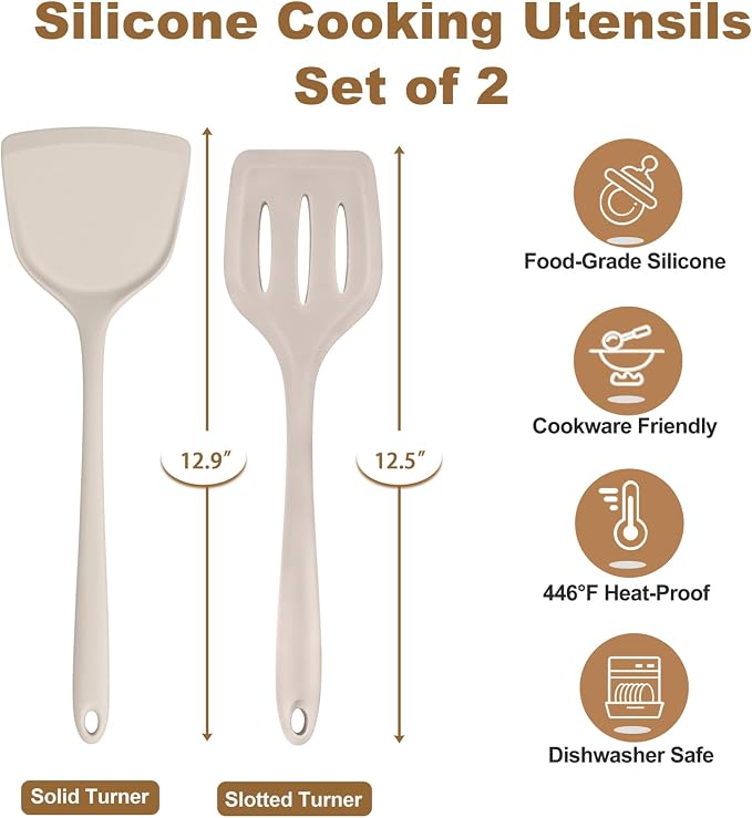TeamFar Silicone Spatulas, Solid & Slotted Cooking Turner - Image 2