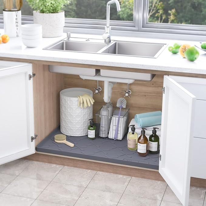 SIKADEER 31" x 19" Under Sink Mat Waterproof, Silicone Mat Kitchen Drawer Shelf - Image 2