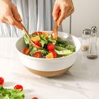 HASENSE Large Ceramic Serving Bowls Set of 2, 60 Oz 8.5 Inch White & Terracotta - Image 7