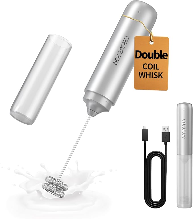 CIRCLE JOY Rechargeable Milk Frother Hanheld, Dual Coil Whisk Head Electric by CIRCLEJOY