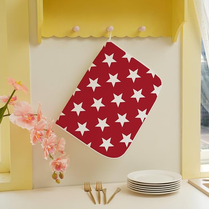 4th of July Dish Drying Mat 18 x 24 inch Independence Day Red Stars Decorative - Image 5