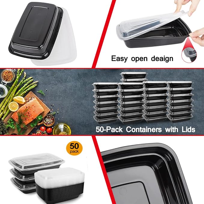 50-Pack Food Prep Containers, 1000ML/ 34 OZ Microwavable Food Storage Containers - Image 6