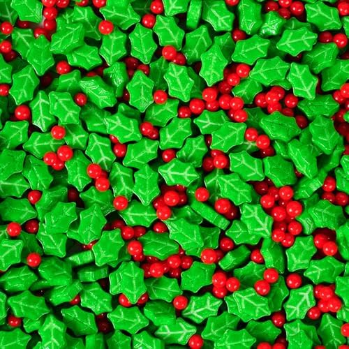 Christmas Holly and Berry Sprinkles, 4.2 oz Edible Red and Green Holiday Sprinkles for Cookie & Cake Decorations Xmas Baking, Cupcakes Topper by cobakey-DessertDecorations
