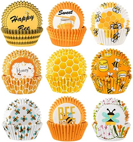 SANNIX 450pcs Yellow Cupcake Liners - 9 Bee Designs for Parties & Celebrations by SANNIX
