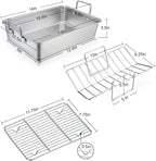 TeamFar Roasting Pan with Rack, 14 Inch Stainless Steel Turkey Roaster Lasagna - Image 2