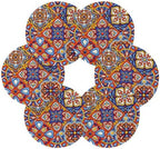 YETTASBIN Mexican Talavera 6 Pcs Drink Coasters with Holder, Cotton Woven Absorbent Heat-Resistant Round Coaster Non-Slip Table Mat for Kitchen Bar Home Decor Housewarming Gift, 3.9 in - Image 2