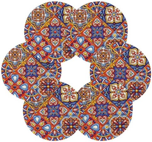 YETTASBIN Mexican Talavera 6 Pcs Drink Coasters with Holder, Cotton Woven Absorbent Heat-Resistant Round Coaster Non-Slip Table Mat for Kitchen Bar Home Decor Housewarming Gift, 3.9 in - Image 2