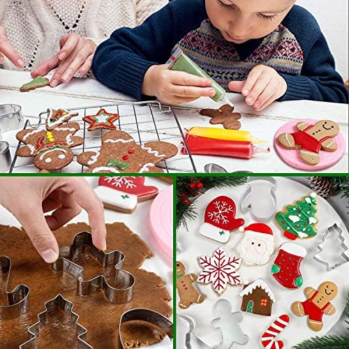 Large Christmas Cookie Cutters, 4" Holiday Cookie Cutters Shape with Recipe Instruction Gingerbread Men,Christmas Tree,Snowflake, Candy Cane,Santa Face and Snow Man for Baking - Image 4