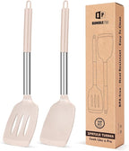 Pack of 2 Silicone Solid Turner, Non Stick Slotted Kitchen Spatulas, High Heat by BUNDLEPRO