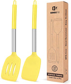 Pack of 2 Silicone Solid Turner, Non Stick Slotted Kitchen Spatulas, High Heat by BUNDLEPRO