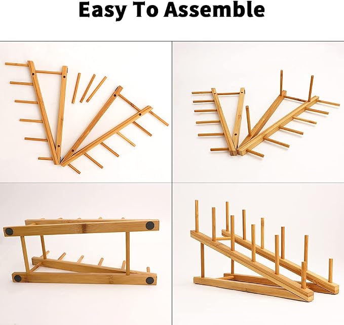 Bamboo Dish Drying Rack Wooden Plate Rack Kitchen Pot Lid Holder Cabinet - Image 3