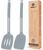 Pack of 2 Silicone Solid Turner, Non Stick Slotted Kitchen Spatulas, High Heat by BUNDLEPRO