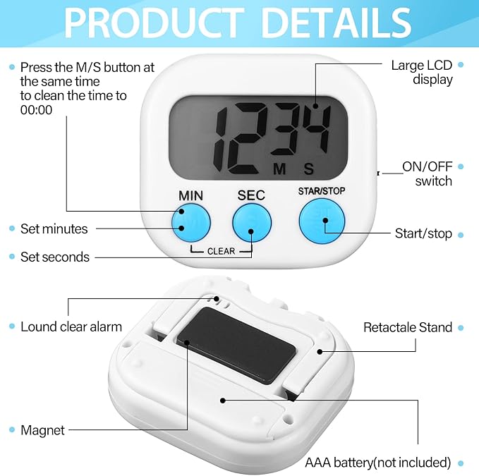 Weewooday 24 Pcs Digital Kitchen Timer Magnetic Timer Bulk On/Off Switch Minute - Image 3