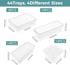WOWBOX 44 PCS Clear Plastic Drawer Organizer Set, 5 Varied Size storage Bins - Image 3