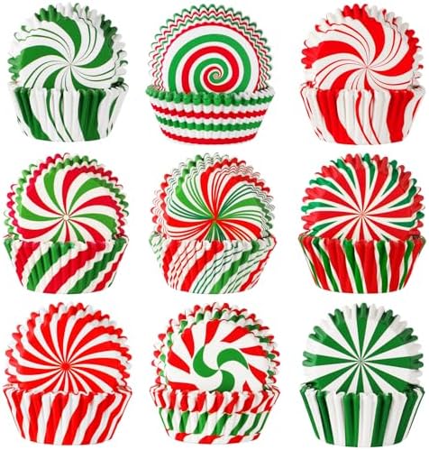 SANNIX 450pcs Christmas Cupcake Liners, Xmas Candy Pattern Baking Cups Cupcake Wrappers Paper Wraps Muffin Liners for Christmas Holiday Birthday PartyCandy Cake Decorations Supplies, 9 Designs by SANNIX