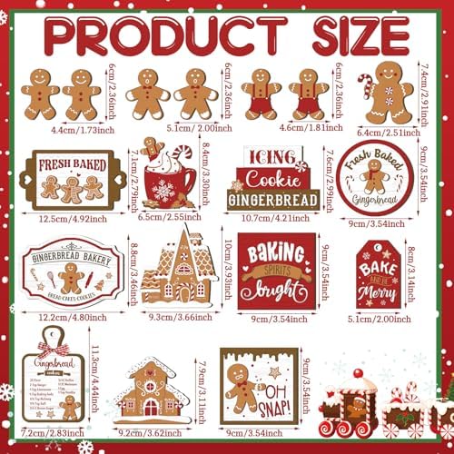 Funnymoom 17 Pcs Christmas Tiered Tray Decor Gingerbread Man Tray Decor Set - Image 2