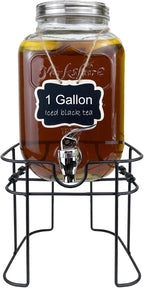 1 Gallon Glass Drink Dispenser for Parties, HENABLE Beverage Dispensers by HENABLE