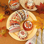 SANNIX 450pcs Thanksgiving Cupcake Liners, Turkey Maple Leaf Gnome 9 Design - Image 2