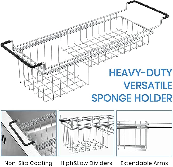 TreeLen Over The Kitchen Sink Caddy Sponge Holder Organizer Drying Rack - Image 2