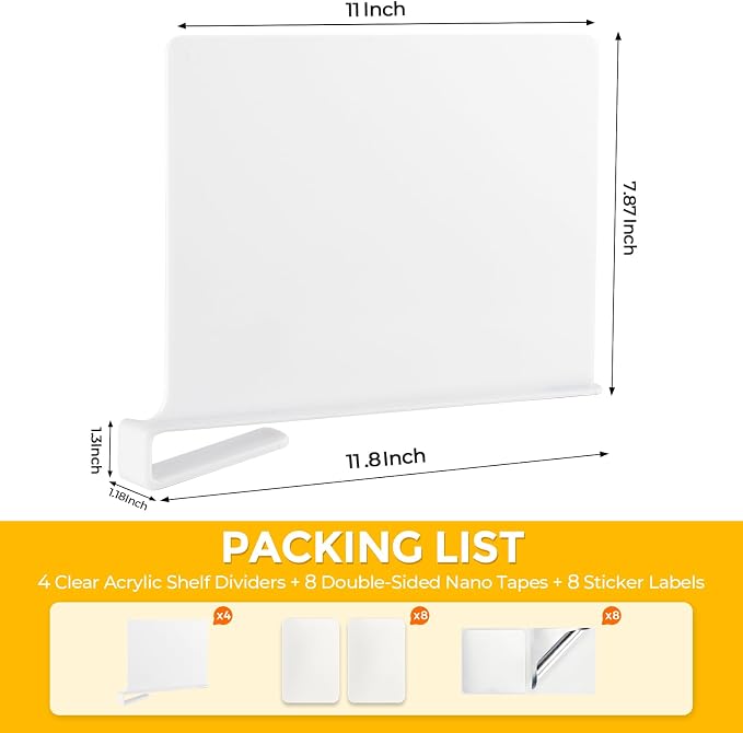 JOY DECOR 2 Pack Acrylic White Shelf Dividers - Image 2