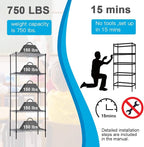 BestOffice | 5-Tier Wire Storage Shelves | 14x24x60 | Black| Heavy-Duty Metal - Image 5