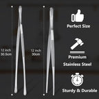 HOTEC Kitchen Tweezers Tongs Stainless Steel Professional Chef Tweezers - Image 2