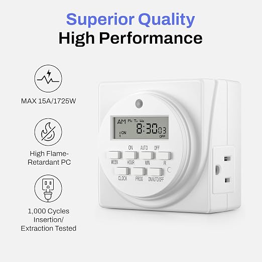BN-LINK Indoor Digital Timer Outlet, Dual Outlet 7 Day Programmable Light Switch - Image 5