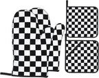 Checkered Black and White Plaid Oven Mitts and Pot Holders Set of 4, Heat - Image 8