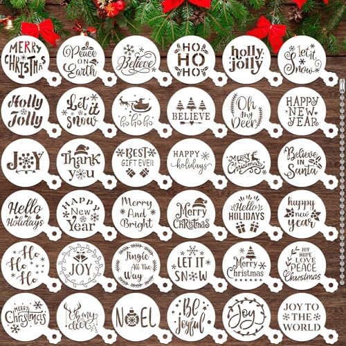 JULBEAR 36Pcs Christmas Stencils Reusable Cookie Cake Coffee Baking Molds by JULBEAR