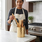 Monarch Abode Kitchen Utensil Holder – Hand Hammered Metal Brushed Gold Utensil - Image 5