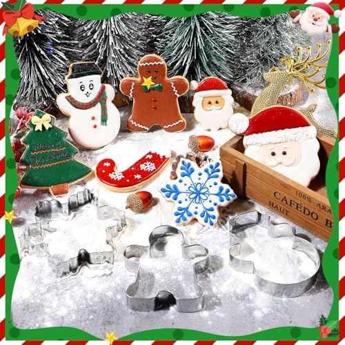Christmas Cookie Cutters - 18 Pcs Holiday Cookie Cutter Set - Santa Face, Christmas Tree, Snowflake, Gingerbread Men, Snowman and Candy Cane Shapes Cookie Molds for Winter Holiday DIY Baking - Image 6