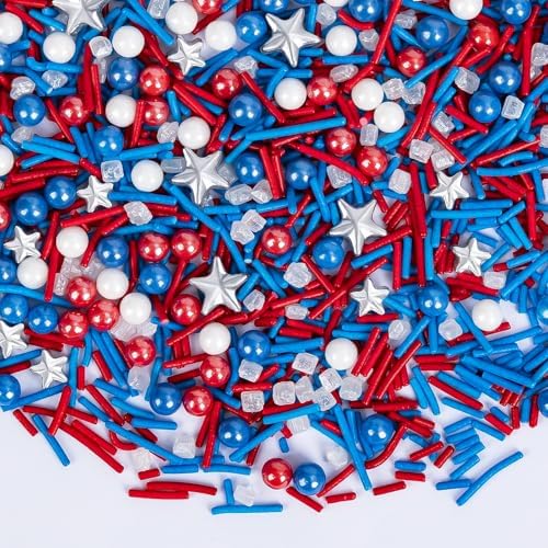 Edible Patriotic Sprinkles for Cake Decorating,Blue Red and White Sprinkle by Sugarzy