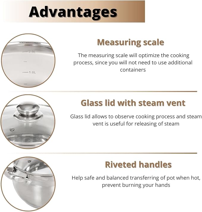 Daniks Classic 4 Quart Stainless Steel Stock Pot - Image 4