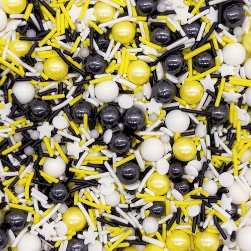 Yellow & Black & White Sprinkles Mix Size Pearls Bumble Bee Themed Cake Decorations Cupcake Toppers Perfect for Wedding Valentine Supplies 4.58OZ - Image 2