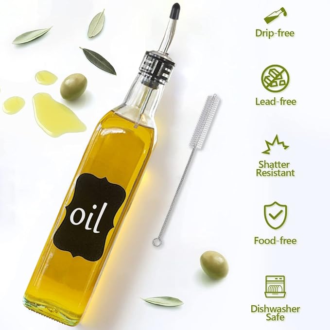 Showvigor Olive Oil Dispenser, 17oz/500ml Square Tall Glass Container - Image 3
