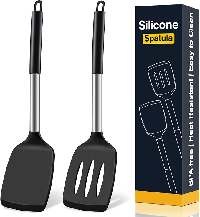 2 Pack Silicone Spatula Set, Solid & Slotted Turner by Unknown
