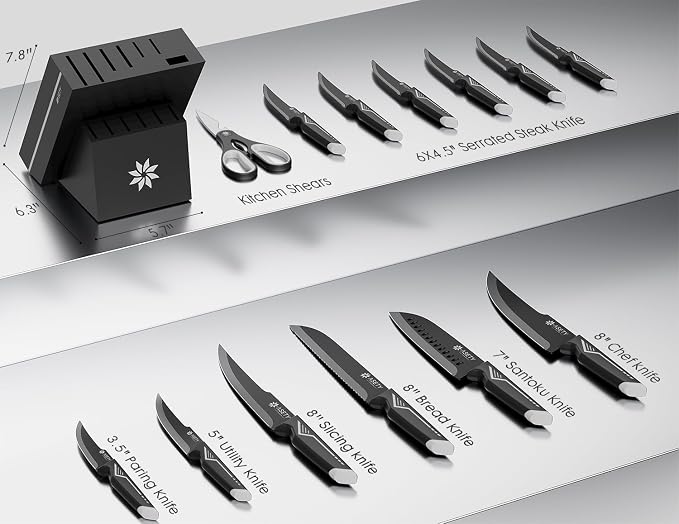 Knife Set - 15 PCS Kitchen Knife Set - Stainless Steel Knife Block Set - - Image 2