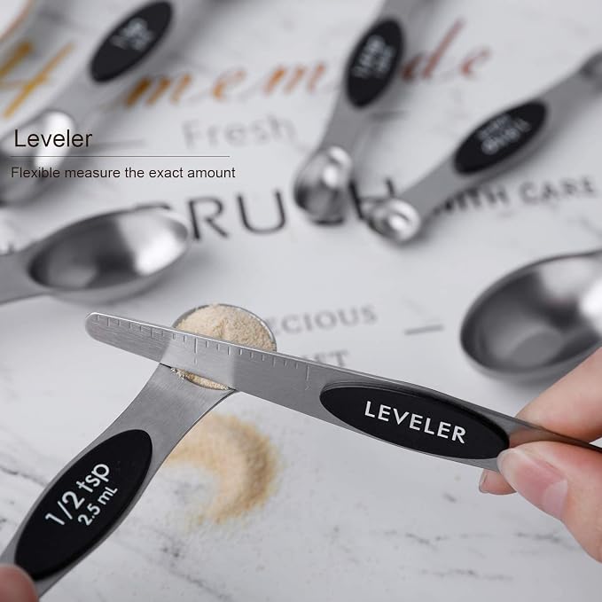 Magnetic Measuring Spoons Set of 8 Stainless Steel Stackable Dual Sided Nesting - Image 3